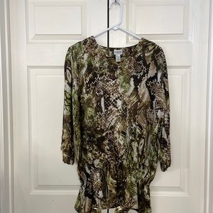Chico’s Size 3 (XL) Brown, Cream & Green Snake Print Blouse